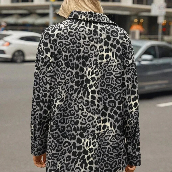 Multicolor Casual Women's Leopard Print Front Button Long Sleeve Jacket - Picture 2 of 8